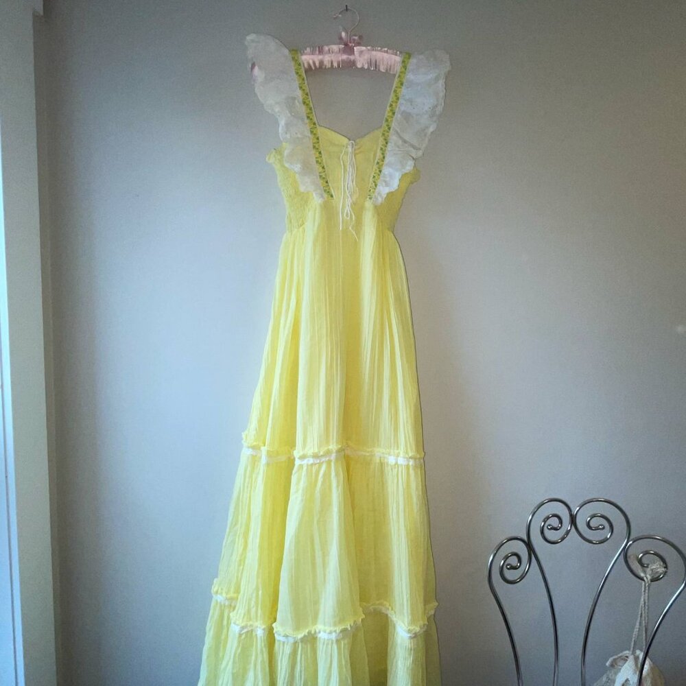 Vintage 1970s Algo Ettes Yellow Prairie Dress